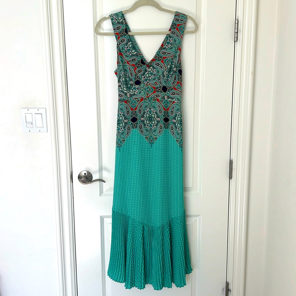 Maeve mint green, pleated hem midi dress.